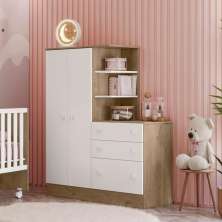 Guarda Roupa com Comoda Infantil Lecco Carvalho Rustico Branco