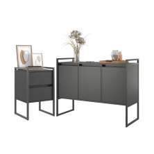 Jogo Gaveteiro e Buffet Industrial Milão Preto Onix