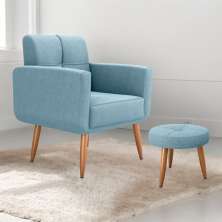 Jogo Poltrona e Puff para Sala Hazen Boucle Azul