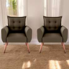 Jogo de Poltronas Decorativas Emma  Suede Cappuccino
