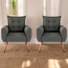 Jogo de Poltronas Decorativas Emma  Suede Cinza