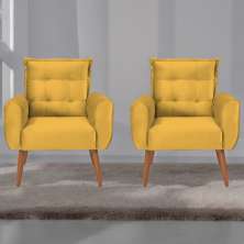Jogo de Poltronas Decorativas Emma Veludo Amarelo