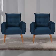 Jogo de Poltronas Decorativas Emma Veludo Azul