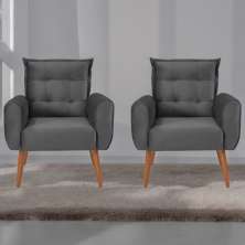 Jogo de Poltronas Decorativas Emma Veludo Cinza