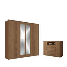 Kit Guarda Roupa 6 Portas Espelho e Cômoda Jack Jatoba