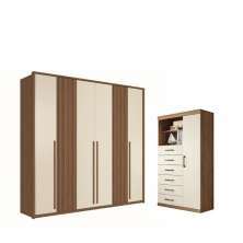 Kit Guarda Roupa 6 Portas e Cômoda Eric Jatoba Areia 