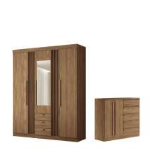 Kit Guarda Roupa Espelho e Cômoda Sheldon Jatoba