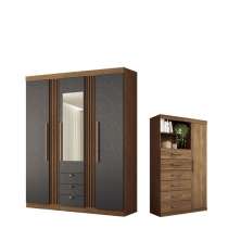 Kit Guarda Roupa Espelho e Multi Uso Veronica Jatoba Gafite