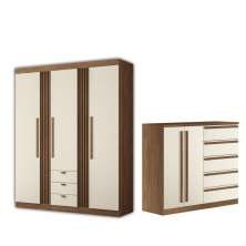 Kit Guarda Roupa e Cômoda Sheldon Jatoba Areia