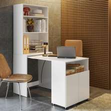 Mesa Com Estante Escritório Veneza Branco 