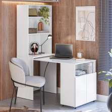 Mesa Com Estante Para Quarto Pequim Branco