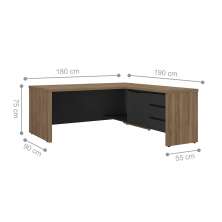 Mesa Executiva em L Newport Nogal Preto