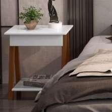 Mesa de Cabeceira com 1 Gaveta Gardenia Amadeirado Branco
