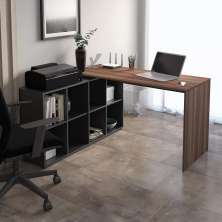 Mesa de Computador em L 8 Nichos Delaware Ipê Preto