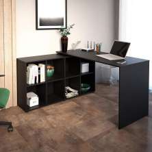 Mesa de Computador em L 8 Nichos Delaware Preto