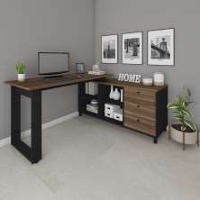 Mesa de Computador em L Barcelona Ipê Preto