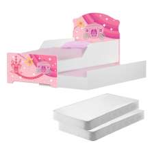 Mini Cama Infantil com Auxiliar Pop Carruagem Rosa com Colchões