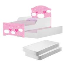 Mini Cama Infantil com Auxiliar Pop Nuvens Rosa com Colchões