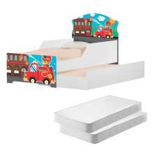 Mini Cama Infantil com Auxiliar Pop Resgate Bombeiro com Colchões
