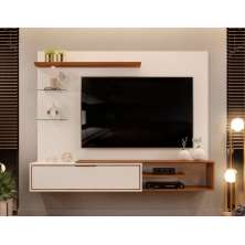 Painel para TV Ares com Led Off White Freijó