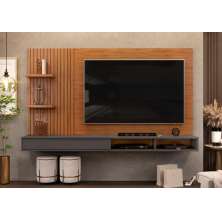 Painel para TV Frisado Bae Freijó Cinza