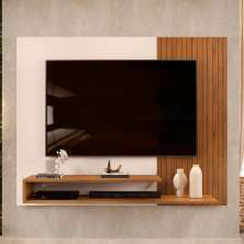Painel para TV com Frisos Kenay Freijo Off White