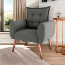Poltrona Decorativa para Sala Ravi Suede Cinza