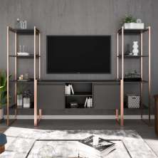Rack com Estante 2 Portas Manila Preto Cobre