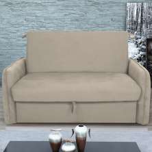 Sofá Cama 2 Lugares com Baú Fabian Suede Bege