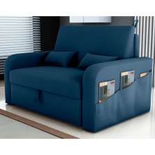 Sofá Cama com Baú Luka Veludo Azul