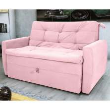 Sofá Cama para Sala de Estar Hiro Veludo Turkey Rosa