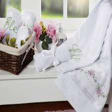 Jogo de Banho Bordado Bouquet Branco Casaborda 5 peças