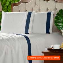 Jogo de Cama King com 4 Peças Portinari Branco e Azul Marinho
