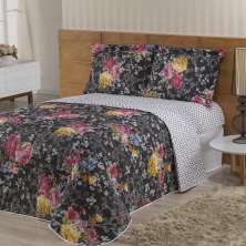 Jogo de Cama Queen 180 fios Estampado Valentina Preto Casaborda 4 peças