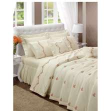 Jogo de Cama Queen 200 fios Bordado Bouquet Palha Casaborda 4 peças