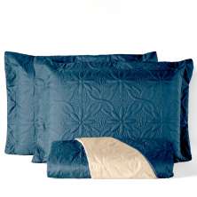 Jogo de Cama Queen com 3 Peças Floral Azul e Bege