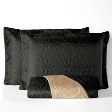 Jogo de Cama Queen com 3 Peças Floral Preto e Bege
