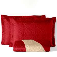 Jogo de Cama Queen com 3 Peças Floral Vermelho e Bege