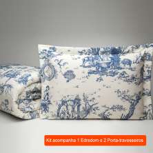 Jogo de Cama Queen com 3 Peças Porcelana Azul e Palha