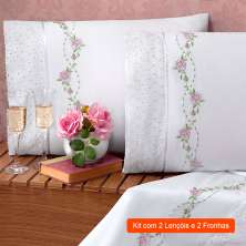 Jogo de Cama Queen com 4 Peças Floral Branco
