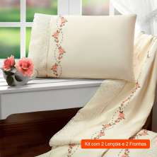 Jogo de Cama Queen com 4 Peças Floral Palha