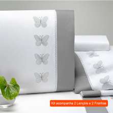 Jogo de Cama Queen com 4 Peças Papillons Branco e Cinza