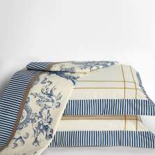 Jogo de Cama Queen com 4 Peças Porcelana Branco e Azul