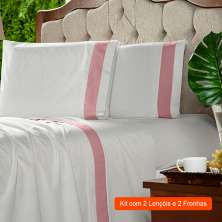 Jogo de Cama Queen com 4 Peças Portinari Branco e Rosê