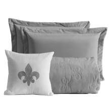 Jogo de Cama Queen com 5 Peças Duda Cinza e Branco