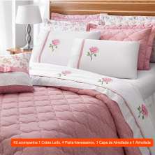 Jogo de Cama Queen com 7 Peças Athena Rosê e Branco