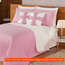 Jogo de Cama Queen com 7 Peças Ruth Rosê e Branco