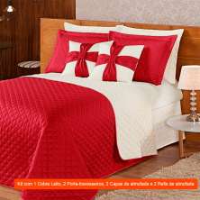 Jogo de Cama Queen com 7 Peças Ruth Vermelho e Branco
