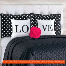 Jogo de Cama Queen com 8 Peças Love Preto e Branco