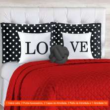 Jogo de Cama Queen com 8 Peças Love Vermelho e Preto